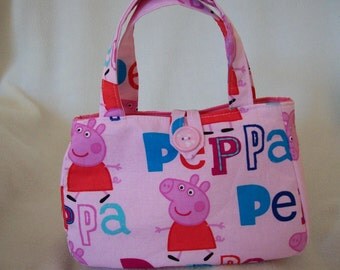 Peppa pig Little girls handbag in Pink Peppa print Cotton Cloth. Comes in two sizes, Handmade.