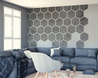 Removable Concrete Honeycombs, Self Adhesive Wall Decal, Concrete Wallpaper, Home and Office Interior Decor