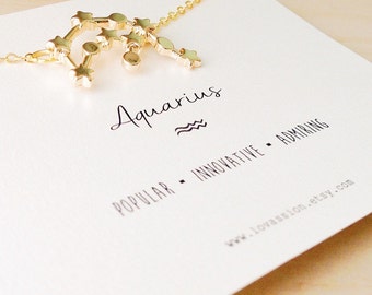 Aquarius Necklace, aquarius constellation necklace, constellation necklace, zodiac necklace, star sign necklace, aqaurius jewelry, 14k