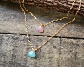 Leaf Necklace, Teardrop Necklace, Crystal Necklace, Multistrand Necklace, Layered Necklace, Gold necklace, Dainty necklace