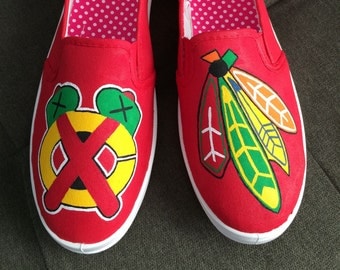 CHICAGO BLACKHAWK SHOES - hand painted