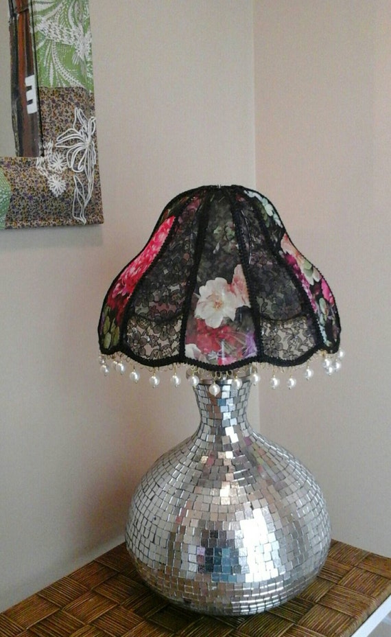 Floral and lace Scallop lamp shade sheer floral fabric black