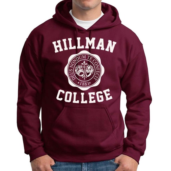 Hillman College Hoodie Maroon Retro 80s Funny Show Cosplay