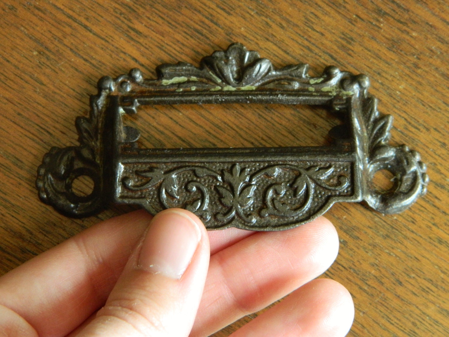 1 Antique Label Holder Cast Iron Card Holder Drawer Label