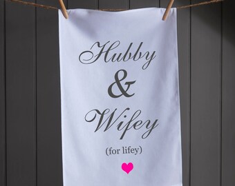 Cotton Anniversary Gift | Wedding Gift | Wedding Dish Towel | Hubby & Wifey | Wedding Gift | 2nd Anniversary | Wedding Gifts | Tea Towel