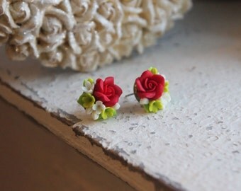 Flower earrings, handmade earrings, handmade jewelry, flower studs, small earrings, bridesmaid, gift to her, polymer clay flower earrings
