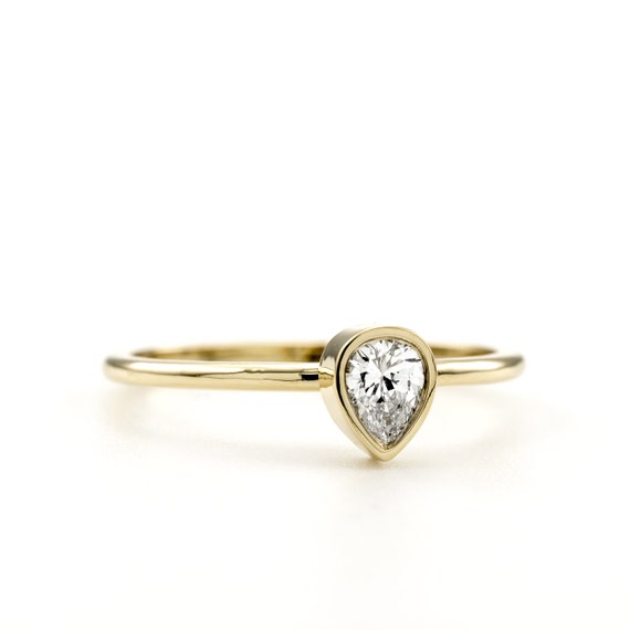 Pear Diamond Solitaire ring - Pear Engagement Ring - Simple Ring