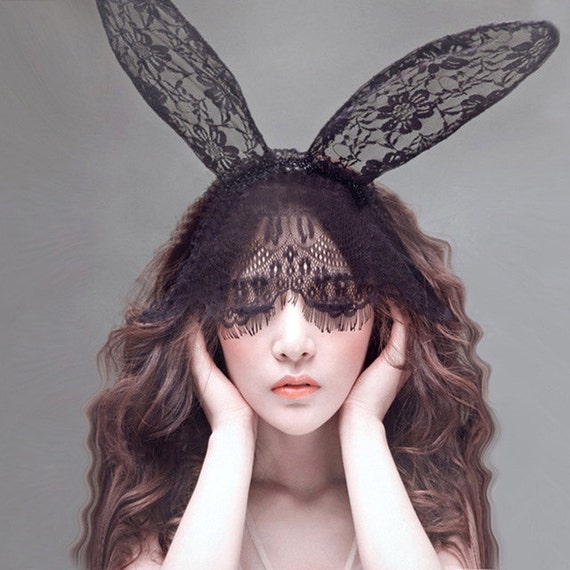 Black Lace Bunny Ears Lace Mask Bachelorette By Sassyrhine On Etsy 4542