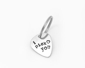 I Pick You, Hand Stamped, Guitar Pick, Keychain, Custom Guitar Pick, Guitar Pick Gift, Gifts For Him, Boyfriend Gift, Gift for Him, Custom