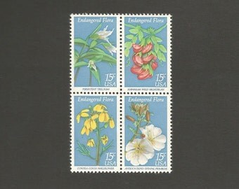 10 Endangered Flora Vintage Postage Stamps, 15 Cents, Unused # 1783-1786, 4 Different Designs