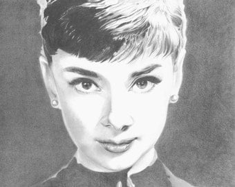 Audrey Hepburn Portrait Pencil Drawing Signed Print