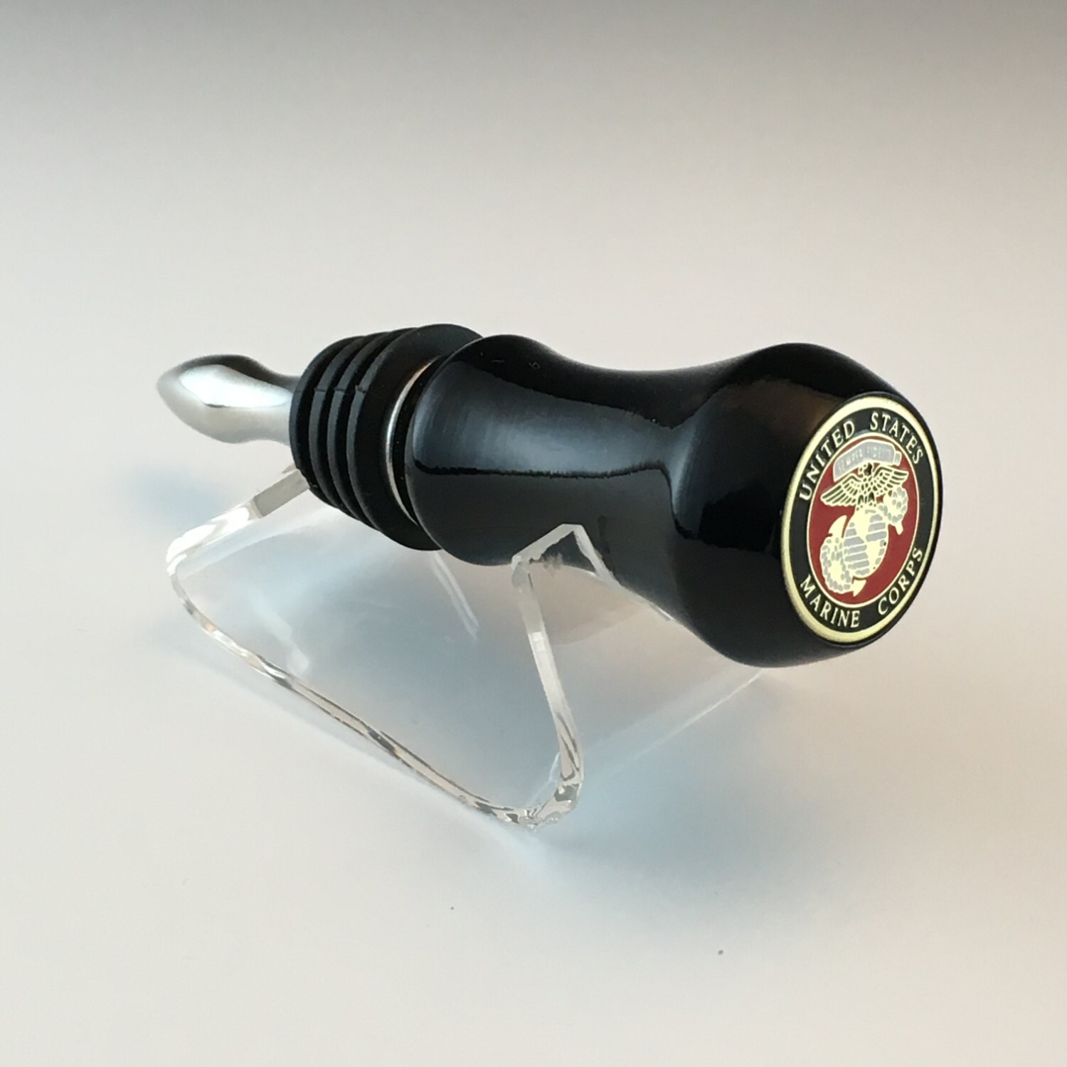 Hand made Bottle Stopper with Brass Military Crest insert.