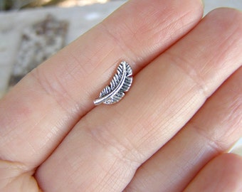 Cartliage Earring , Helix Piercing , Silver Feather 16ga Stud , Single