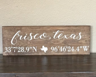 Latitude Longitude Sign, Coordinates Sign, Home City Sign, Housewarming Gift, City Name Sign, Home Coordinates Sign