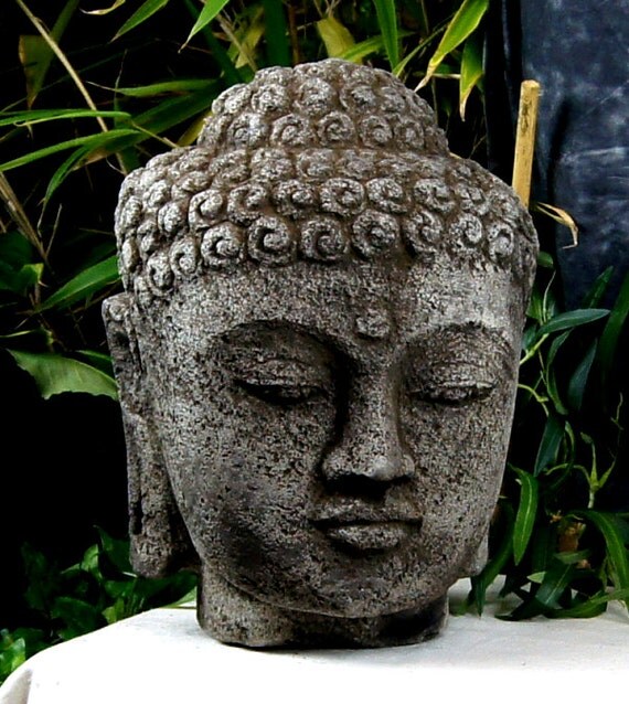 Buddha Head Concrete Garden Statue Cement Carved Asian