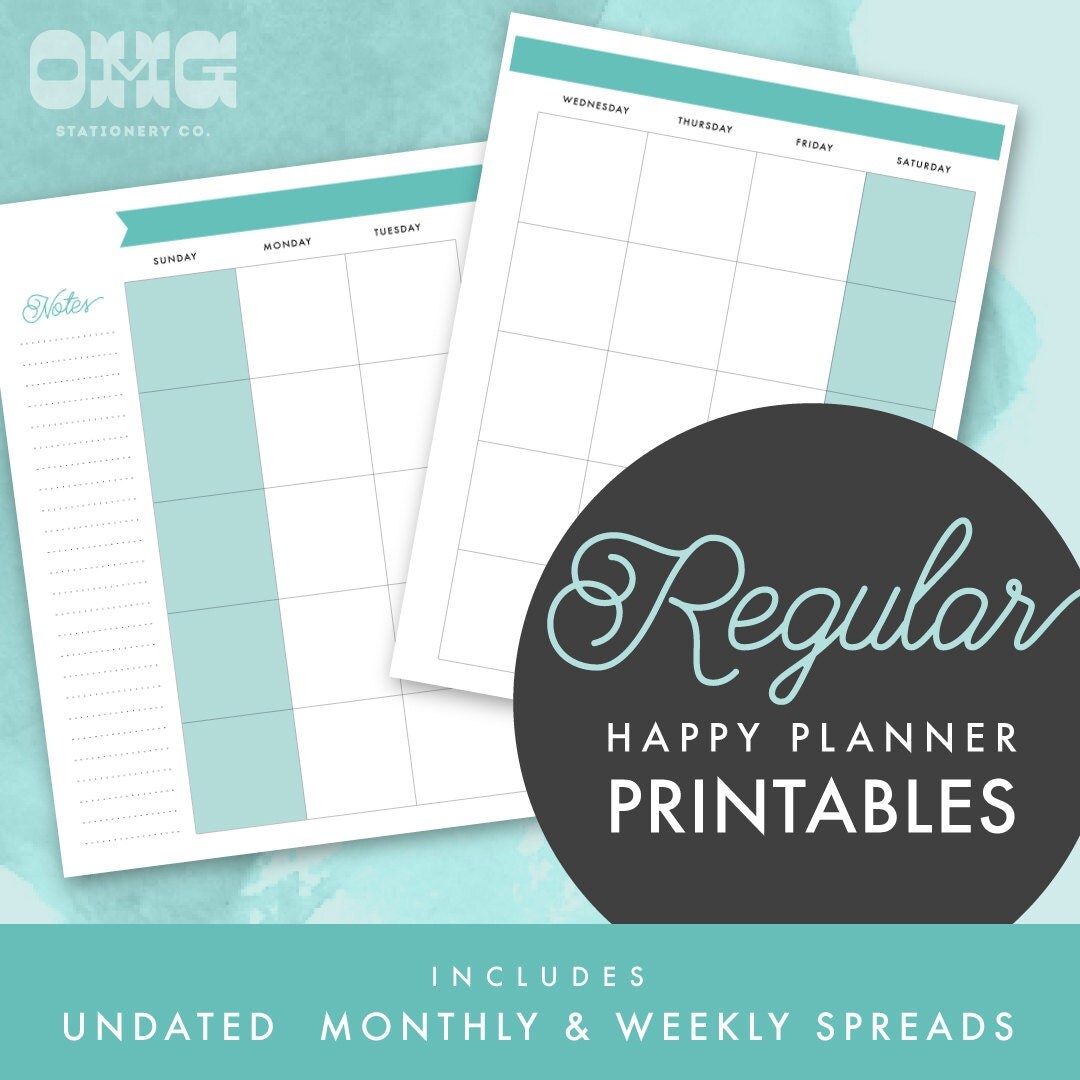 printable regular happy planner undated monthly weekly