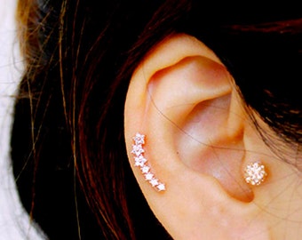 CZ Dainty curved cartilage earring, fashion earrings, cute ear sweep, ear Climbers, delicate earrings, dainty earring, star line earring