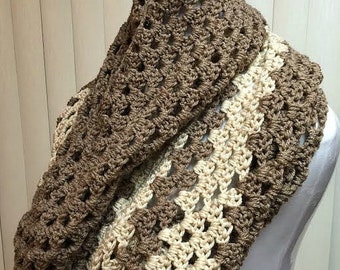 Brown and Beige Cowl Scarf, Crochet Cowl, Beige Cowl, Crochet Cowl Scarf, Crochet Scarf, Cowl Scarf, Crocheted Scarf, Gifts for Her