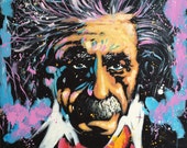 Pop Art Painting FREE SHIPPING -Albert Einstein Wall Art- People Portrait Paintings - Celebrity Painting