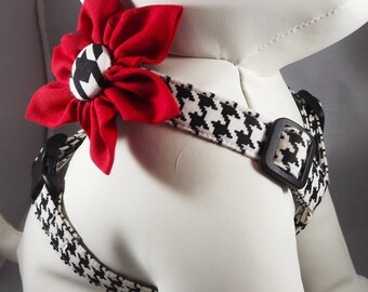 Dog Harness, Cat Harness, Step in Harness, adjustable harness, Pick Size and fabric, harness flower or bowtie included, leash optional