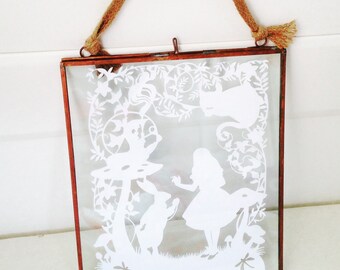 Alice in Wonderland papercut, kiko frame, home decor, children's decor, Alice in Wonderland Wall Art, christening gift, new baby gift