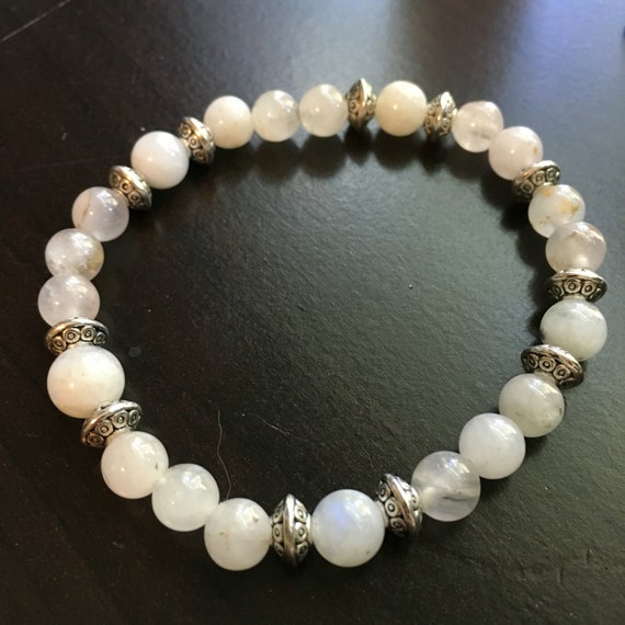 Rainbow Moonstone & Rose Quartz Stretch Bracelet for Intuition