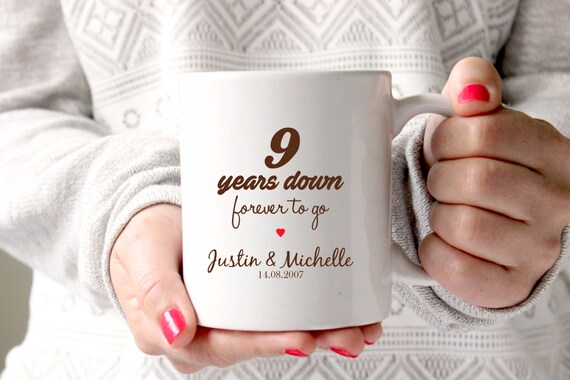 What a great gift for someone who is celebrating 9 years of marriage. Personalize this mug with the couples name and wedding date