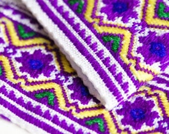 Hmong ribbon 45mm Trim by Metre, Purple Yellow, Hmong Fabric, Embroidered Trim, Ethnic Ribbon, Ethnic Trim, Tribal Trim, Boho Trim by Hmong