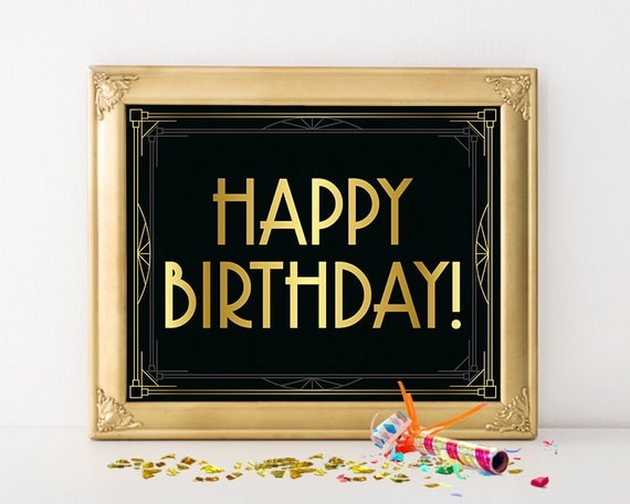 Happy Birthday sign. Birthday party decorations. Art deco