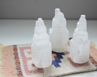 Selenite Tower | Carved Selenite Tower | Selenite Gypsum | Natural Selenite Gypsum | White Selenite Tower | 4 inch Selenite Tower | 4 in