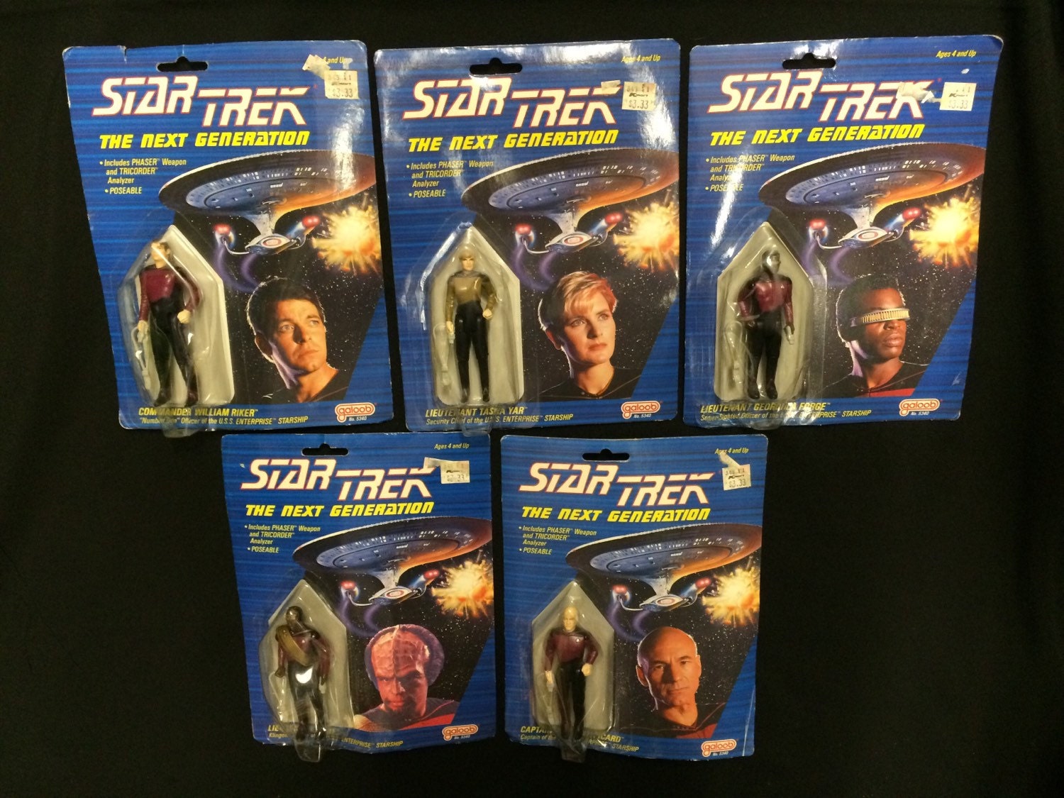 5 Star Trek Generations figures Galoob 1988