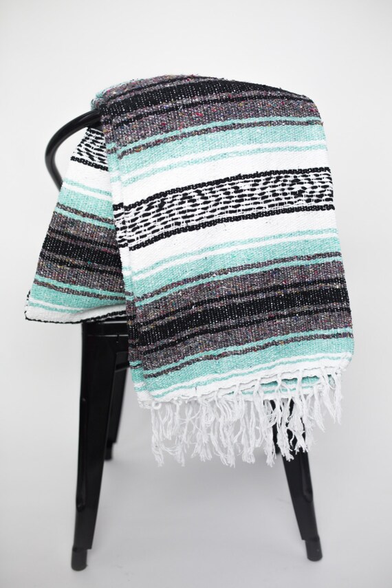 MEXICAN BLANKET mint aztec hand woven vintage by ShabbyAccents