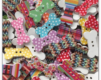 10 or 20 Dog bone buttons, wood buttons, novelty buttons, scrapbooking sewing, crafts, 25 mm 1" assorted colors wooden buttons bones