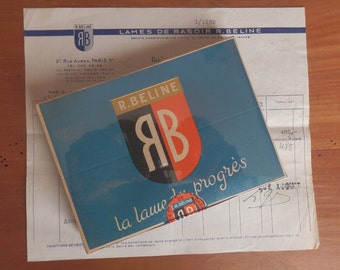 Razor blades R BELINE French - one lot of 20 boxes of five blades - and a bill dated 1947