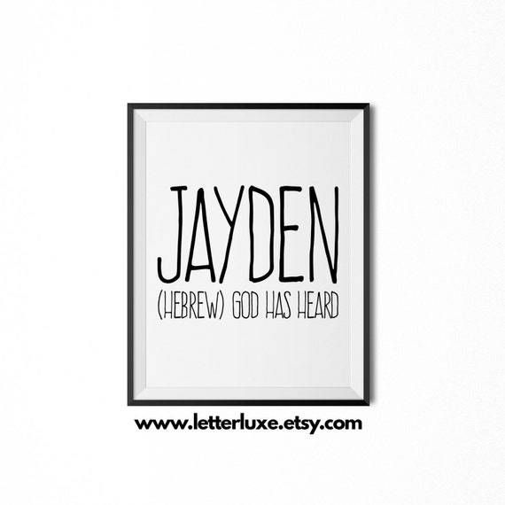 Jayden Name Meaning Art Printable Baby Shower Gift Nursery