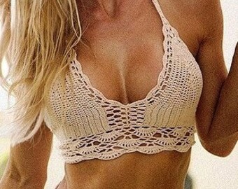 Crochet crop top halter lace bralette bra sexy