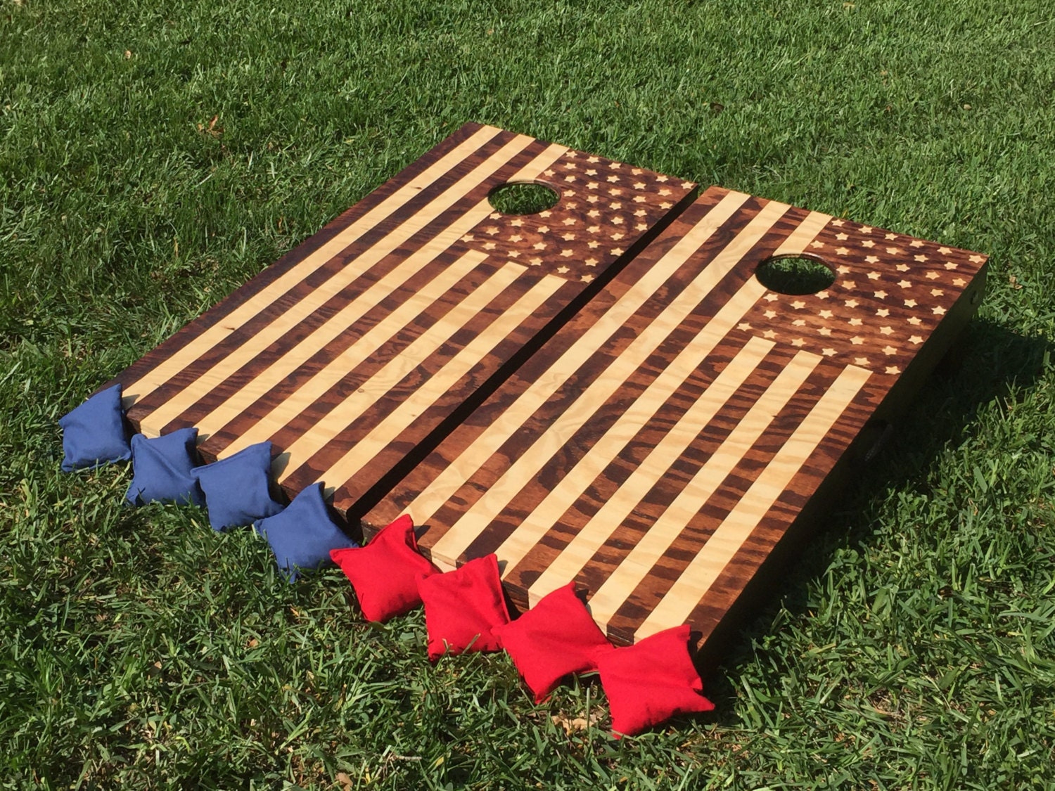 Hand-Made Corn Hole boards 2 AMERICAN FLAG Woodstain or