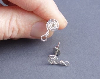 silver spiral post finding / post for dangle earrings / sterling silver earring post