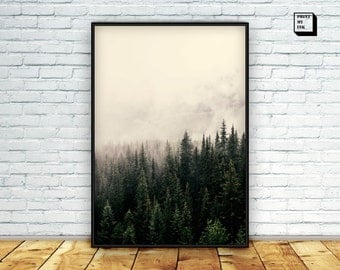 Forest Photography, Trees Wall Art, Forest Print, Foggy Print, Mountain Wall Art, Woodland print, Mountain printable, Digital, 18x24, 24x36
