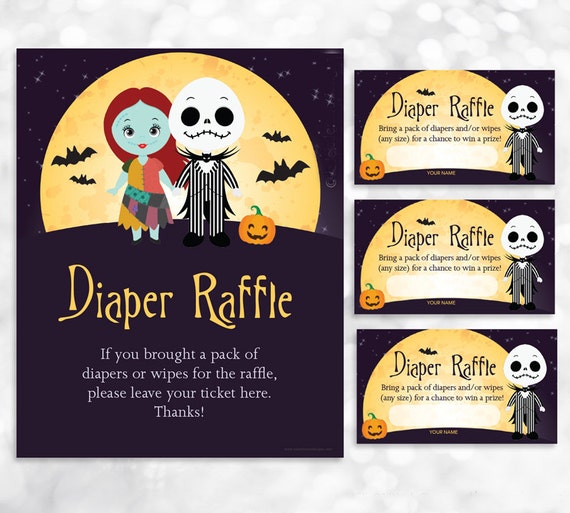 nightmare before christmas diaper raffle sign and card