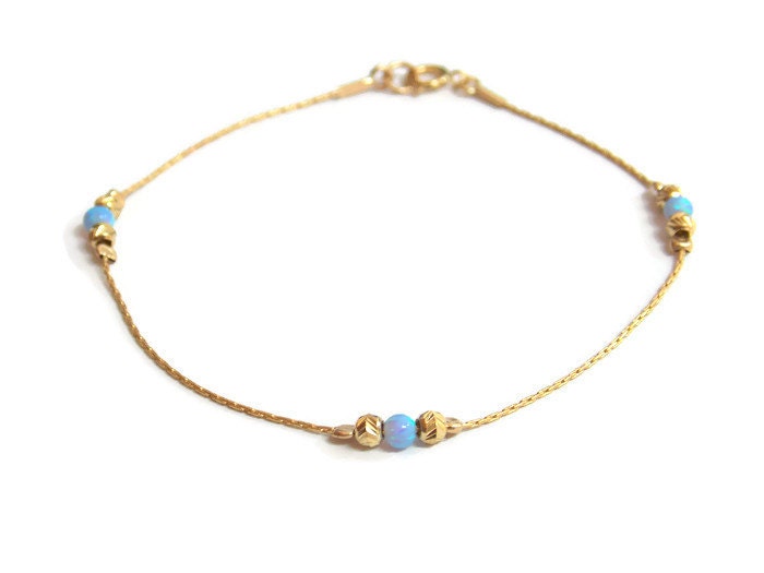 ON SALE Light blue Opal bracelet, opal bead bracelet, minimal bracelet, opal gold bracelet, tiny