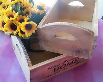 Sale! Set of 2 Wooden crates, rustic decoration,Wooden Rustic Look boxes,Wooden crates,Shabby Chic "Home sweet home" boxes
