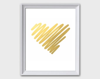Gold Heart Print Poster Gold Foil Art Vanity Art Wall