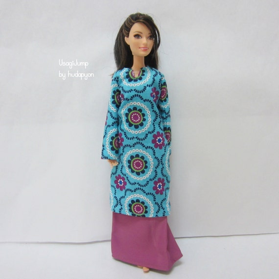 Handmade Barbie  clothes Blue Purple Baju  Kurung  Malaysian