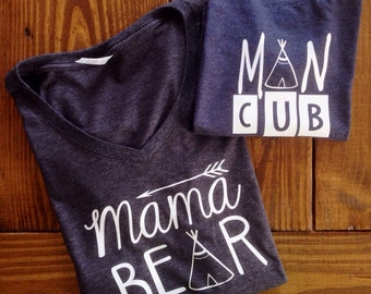 Two shirts MAMA bear + MAN cub----boymom shirt, mama bear shirt, mom of boys shirt, man cub shirt, mama bear shirt set, momlife shirt,