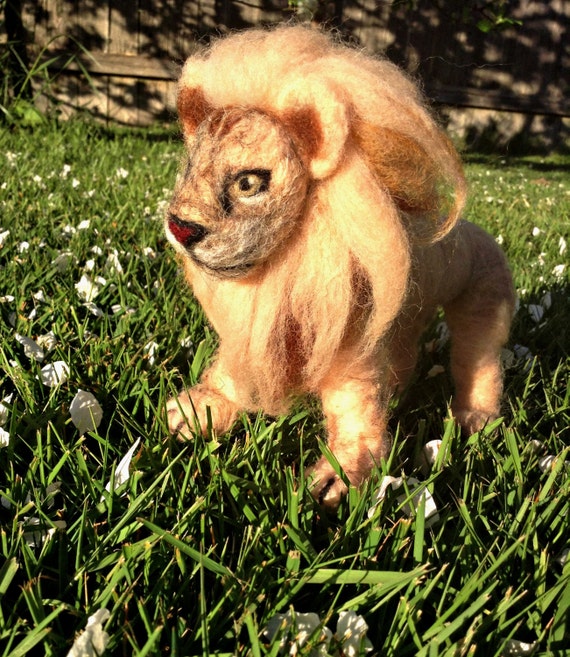 Needle Felted Lion Felt Lion Wool Animal Felt by HubertandWanda