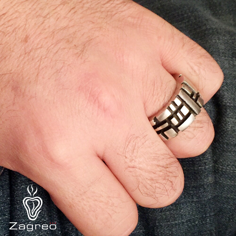 Mens Unique Sterling Silver Ring Masculine Ring Solid
