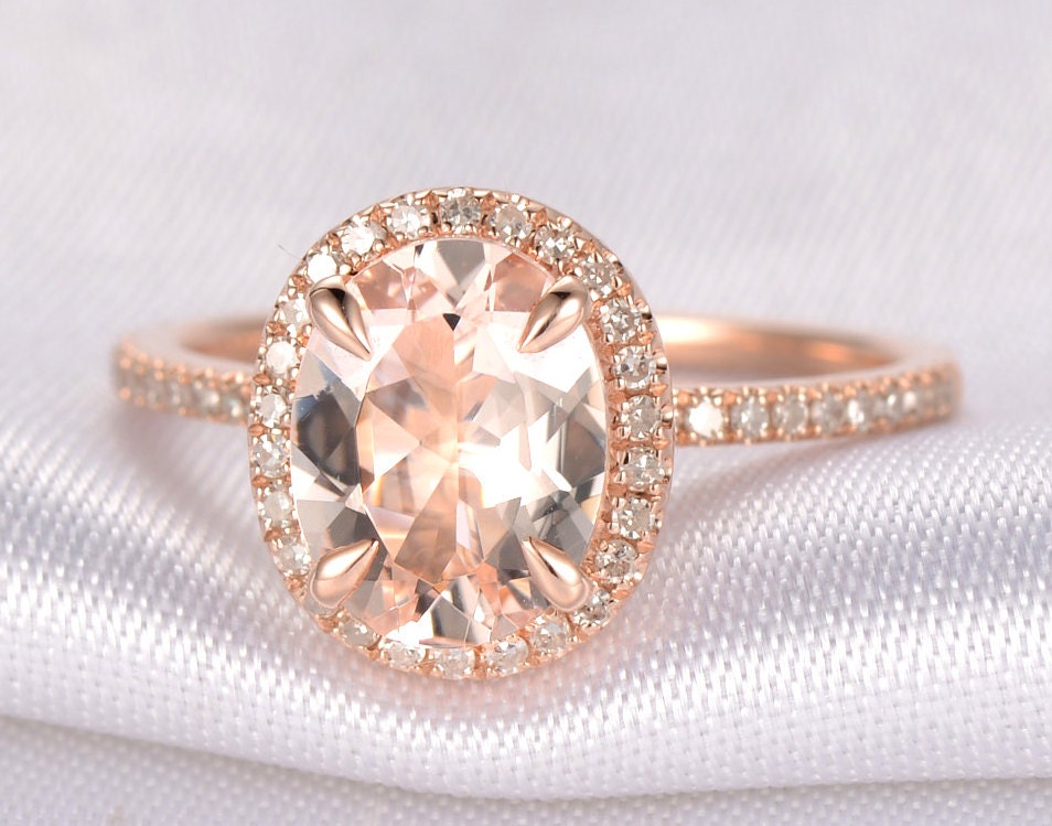 Natural Pink morganite Engagement ring14k Rose gold7x9mm