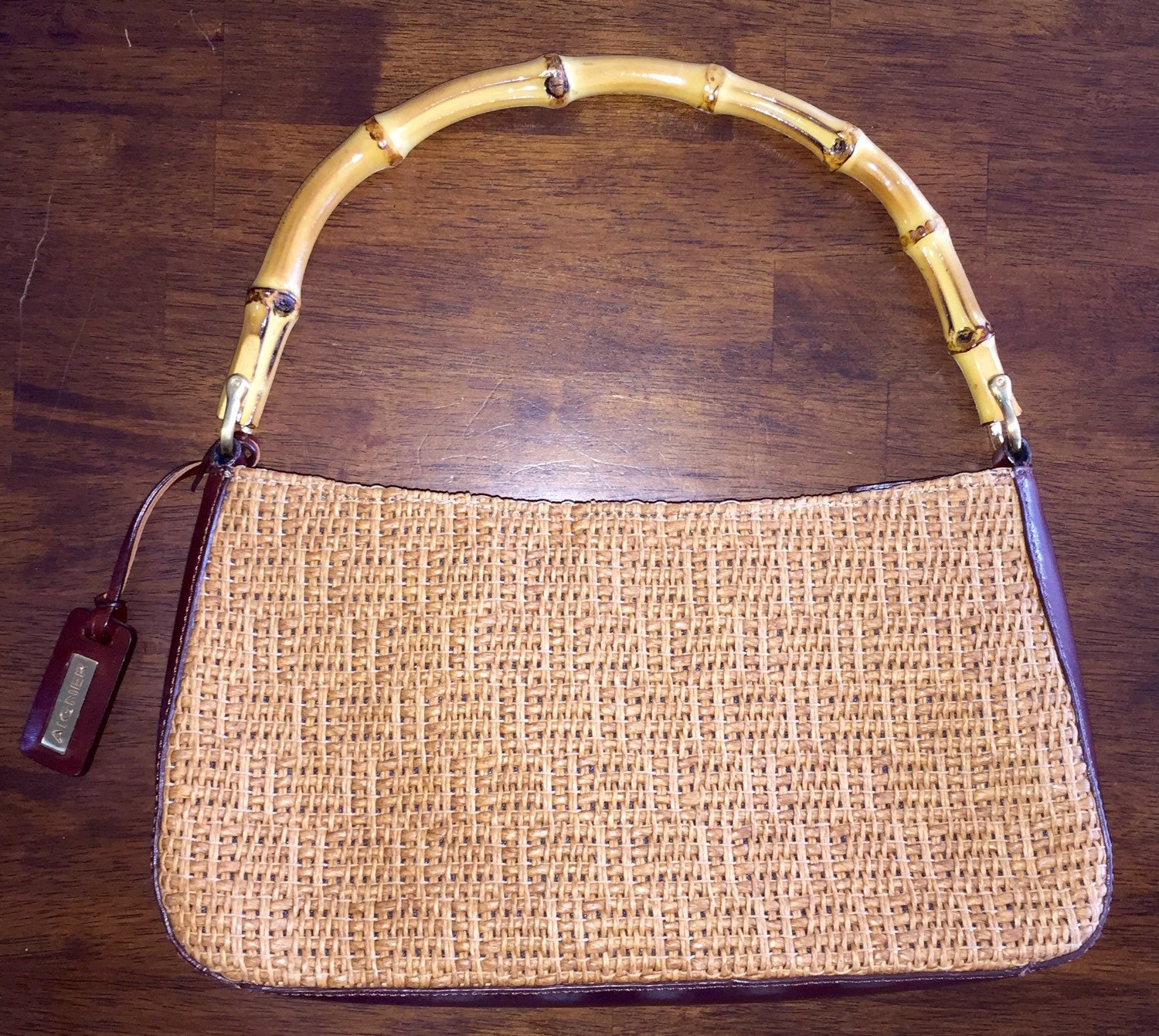 Vintage Etienne Aigner Handbag Woven Straw Oxblood Red