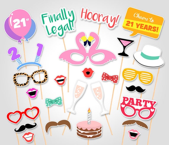 21st Birthday Party Printable Photo Booth Props Birthday